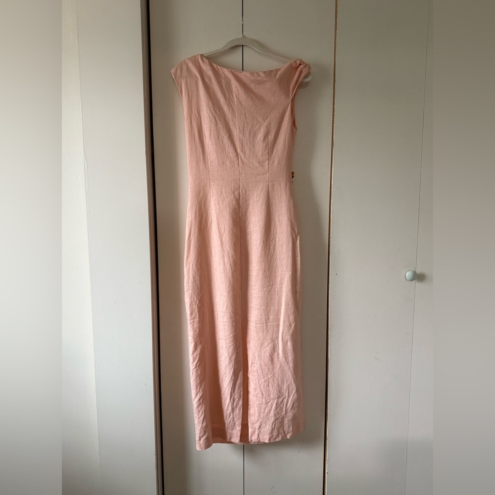 NWT Zara One-Shoulder Twist Peach Blush Sheath Dress with Gold Accent Size Small - Picture 8 of 9